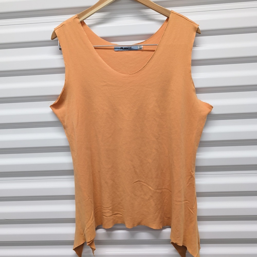 Planet by Lauren G Top Size 3 Womens Orange Pima Cotton Asymmetric Raw Edge Tank — photo 2